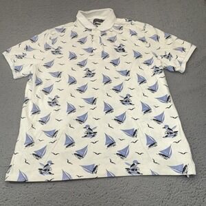 Polo Ralph Lauren Polo Shirt Mens XL White Blue Sailboat Graphic Classic Preppy